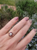 15ct  gold Victorian halo Ruby & Pearl ring