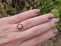 15ct  gold Victorian halo Ruby & Pearl ring