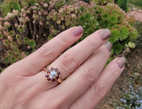 15ct  gold Victorian halo Ruby & Pearl ring