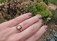 15ct  gold Victorian halo Ruby & Pearl ring