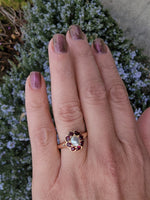 15ct  gold Victorian halo Ruby & Pearl ring