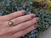 15ct  gold Victorian halo Ruby & Pearl ring