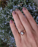 15ct  gold Victorian halo Ruby & Pearl ring
