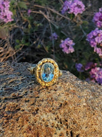 14k gold Edwardian flower floral oval aquamarine ring
