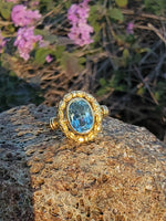 14k gold Edwardian flower floral oval aquamarine ring