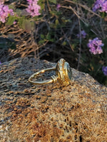 14k gold Edwardian flower floral oval aquamarine ring