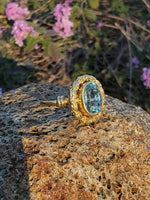 14k gold Edwardian flower floral oval aquamarine ring