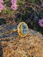 14k gold Edwardian flower floral oval aquamarine ring