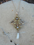 14k gold Victorian seed pearl floral drop necklace pendant lavaliere