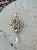 14k gold Victorian seed pearl floral drop necklace pendant lavaliere