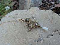 14k gold Victorian seed pearl floral drop necklace pendant lavaliere