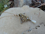 14k gold Victorian seed pearl floral drop necklace pendant lavaliere
