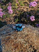 platinum blue zircon & pear cut diamond estate ring