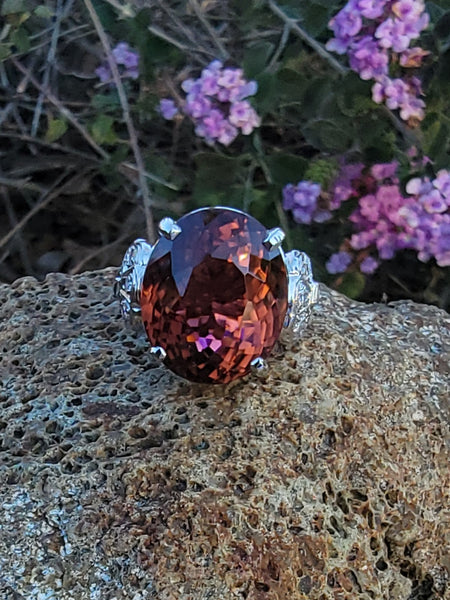 Platinum pink tourmaline & diamond estate cocktail ring