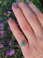 14k yellow gold Victorian turquoise & rose cut diamond ring