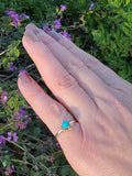 14k yellow gold Victorian turquoise & rose cut diamond ring