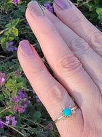 14k yellow gold Victorian turquoise & rose cut diamond ring