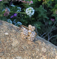 10k gold Victorian flower tulip seed pearl ring