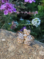 10k gold Victorian flower tulip seed pearl ring