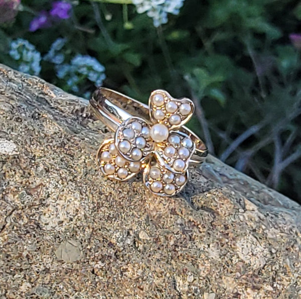 flower pearl seed ring 10k gold Victorian flower tulip seed pearl ring – Rambling Rose