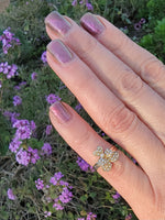 10k gold Victorian flower tulip seed pearl ring
