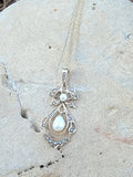 10k gold Victorian pearl BOW necklace pendant lavaliere