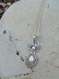 10k gold Victorian pearl BOW necklace pendant lavaliere