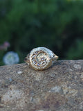 10k gold Victorian Moonstone & seed pearl crescent moon ring