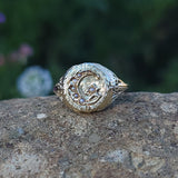 10k gold Victorian Moonstone & seed pearl crescent moon ring