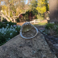 10k gold Victorian Moonstone & seed pearl crescent moon ring
