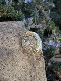 10k gold Victorian Moonstone & seed pearl crescent moon ring
