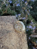 10k gold Victorian Moonstone & seed pearl crescent moon ring