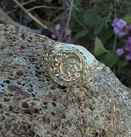 10k gold Victorian Moonstone & seed pearl crescent moon ring