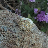 10k gold Victorian Moonstone & seed pearl crescent moon ring