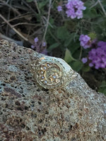10k gold Victorian Moonstone & seed pearl crescent moon ring