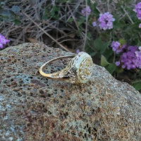 10k gold Victorian Moonstone & seed pearl crescent moon ring