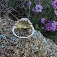 10k gold Victorian Moonstone & seed pearl crescent moon ring
