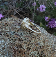 10k gold Victorian Moonstone & seed pearl crescent moon ring
