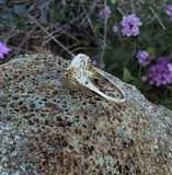 10k gold Victorian Moonstone & seed pearl crescent moon ring