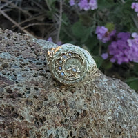 10k gold Victorian Moonstone & seed pearl crescent moon ring