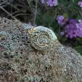 10k gold Victorian Moonstone & seed pearl crescent moon ring