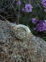 10k gold Victorian Moonstone & seed pearl crescent moon ring