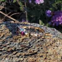 9ct gold Victorian pearl & garnet ring band - hallmarks