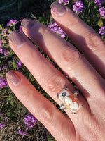 14k white gold c.1920's filigree carved shell cameo & diamond estate ring