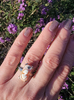 14k white gold c.1920's filigree carved shell cameo & diamond estate ring