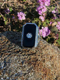 14k white gold vintage filigree Deco black ONYX & diamond Ring