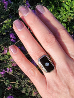 14k white gold vintage filigree Deco black ONYX & diamond Ring