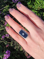 14k white gold vintage filigree Deco black ONYX & diamond Ring