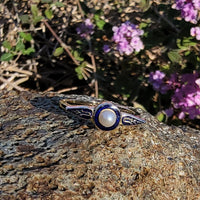 14k gold Deco enamel & pearl ring