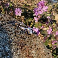 14k gold Deco enamel & pearl ring